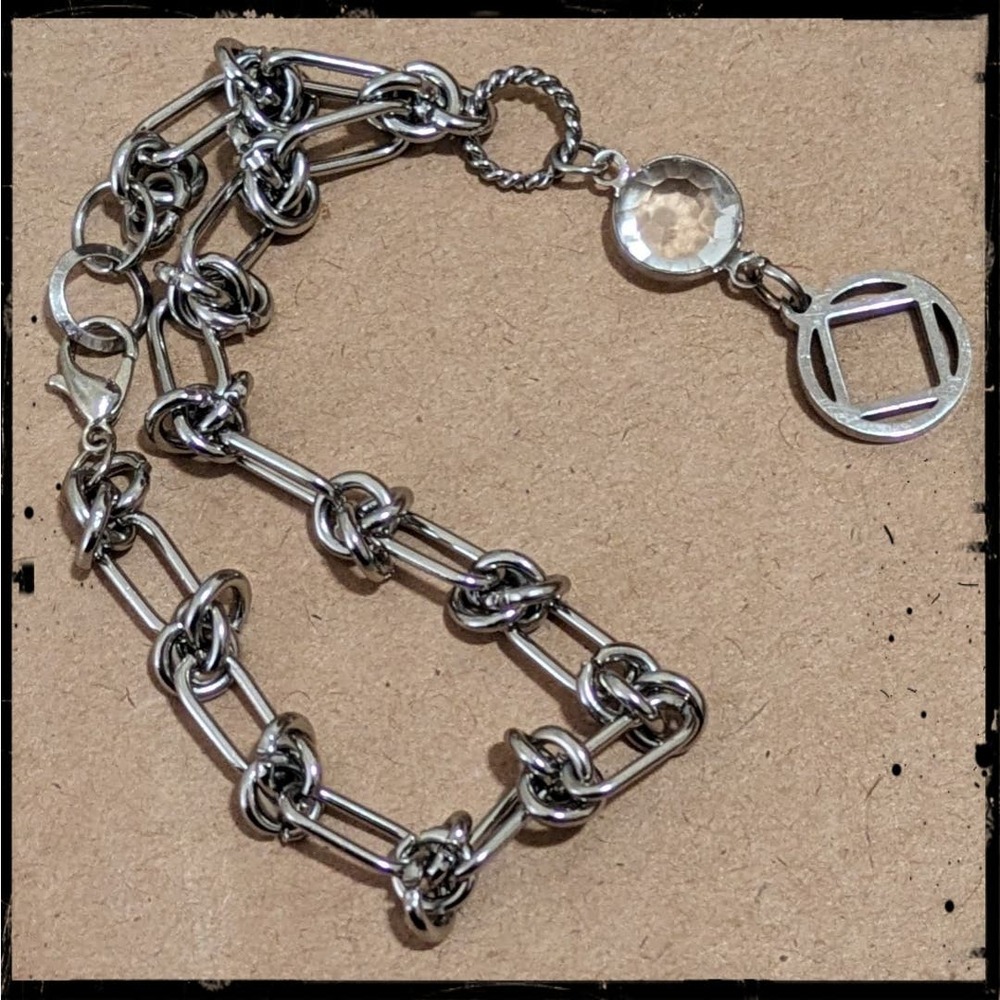 Narcotics Anonymous NA Symbol & Rhinestone Charm Bracelet Stainless Rope Chain - Picture 6 of 7